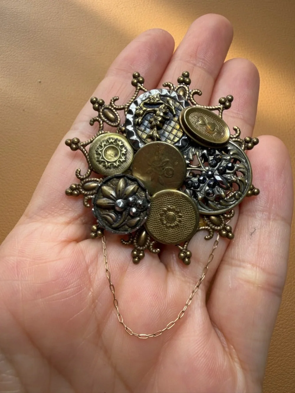 Handmade Vintage Button Collage Brooch – Steampunk Victorian Style - Picture 3 of 12